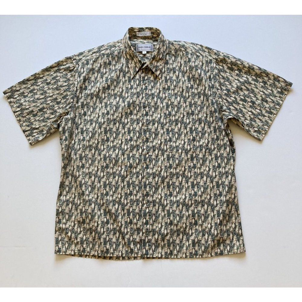 Mario Ferrari Mens Casual Short Sleeve Shirt Large Hawaiian Button-Up Adult